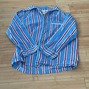 LIKE NEW! Sant and Abel Kid Blue/Red Stripe Cotton Pajama Button down Shirt Sz 7